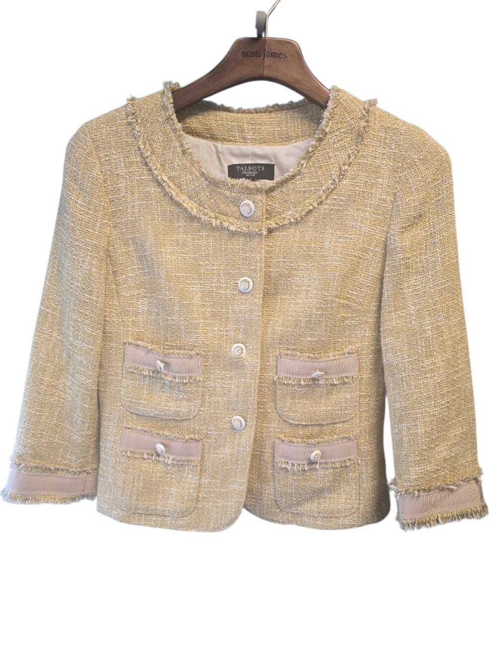 Talbots Gold Metallic Boucle Cropped Jacket Sz. 8P